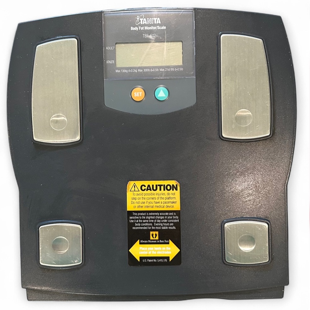 TANITA TBF—612 Body Fat Monitor/Scale — 11”W x 11”H x 2”T — Req 4 AA Batteries